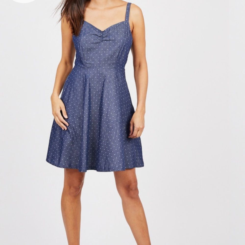 Hayes Sweetheart Neck Chambray Dress Small
